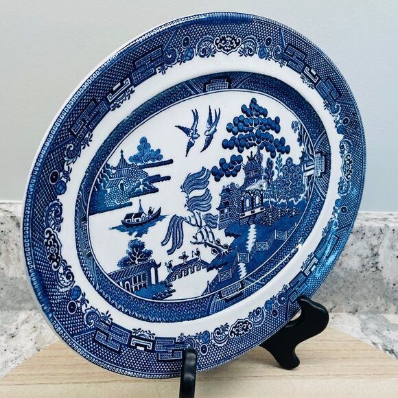 Vintage 12" Oval Blue Willow Serving Dish Plate Johnson Brothers England - Picture 2 of 6